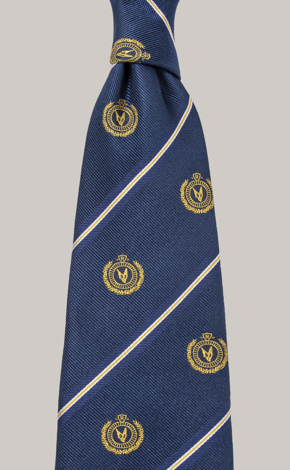 Navy Repp Stripe Gold Crest Silk Tie